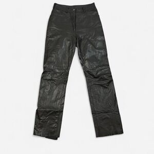Black leather straight leg pants